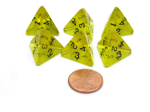 Pack of 6 D4 Transparent Dice - Yellow with Black Numbers