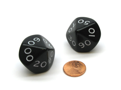 Pack of 2 Tens D10 Opaque Jumbo Dice - Black with White Numbers