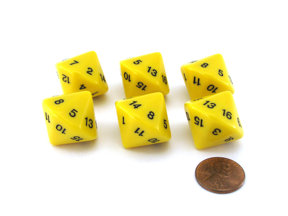Pack of 6 D16 Koplow Games 16 Sided 20mm Opaque Dice - Yellow