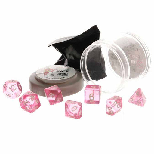 Polyhedral 7-Piece DnD Pizza Dungeon Dice Set - Lucky Clear Pink