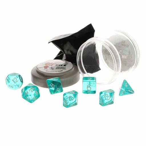 Polyhedral 7-Piece DnD Pizza Dungeon Dice Set - Lucky Clear Teal