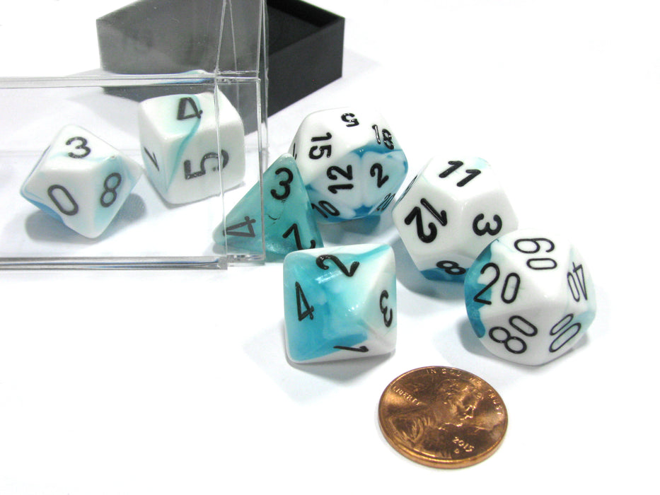 Polyhedral 7-Die Gemini Chessex Dice Set - Teal-White with Black Numbers