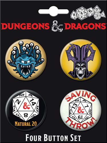Dungeons & Dragons 4 Pack of 1.25" Round Collectible Buttons - Set 2
