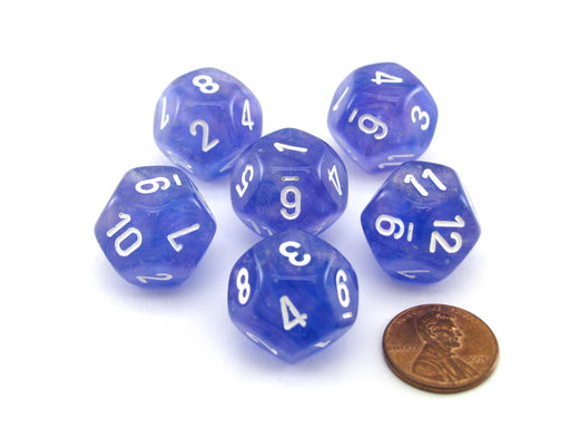Luminary Borealis 18mm 12 Sided D12 Dice, 6 Pieces - Purple with White Numbers