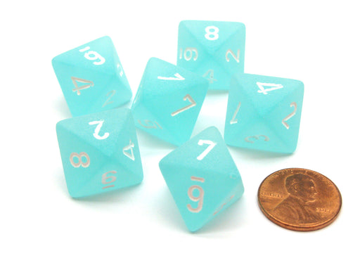Frosted 15mm 8 Sided D8 Chessex Dice, 6 Pieces - Teal with White