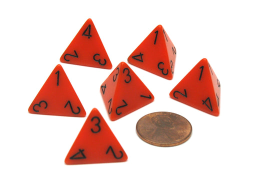Opaque 18mm 4 Sided D4 Chessex Dice, 6 Pieces - Orange with Black Numbers