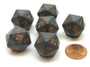 Opaque 20mm 20 Sided D20 Chessex Dice, 6 Pieces - Dark Grey with Copper Numbers