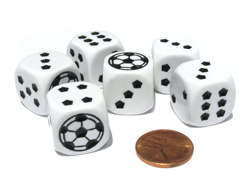 Set of 6 Soccer 18mm D6 Rounded Edges Sports Dice - White with Black Pips