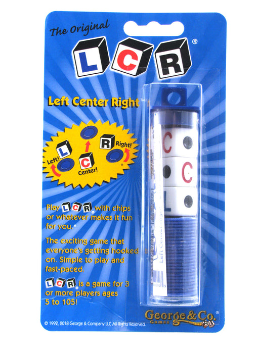 The Original LCR Left Center Right Dice Game In Tube Blister - Choose Your Color