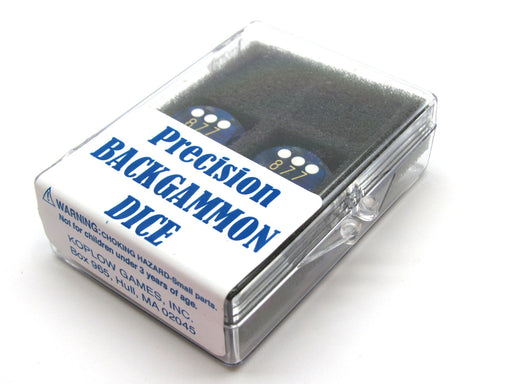 Transparent Precision Backgammon 5/8" Dice, 2 Die in Case - Blue with White Pips