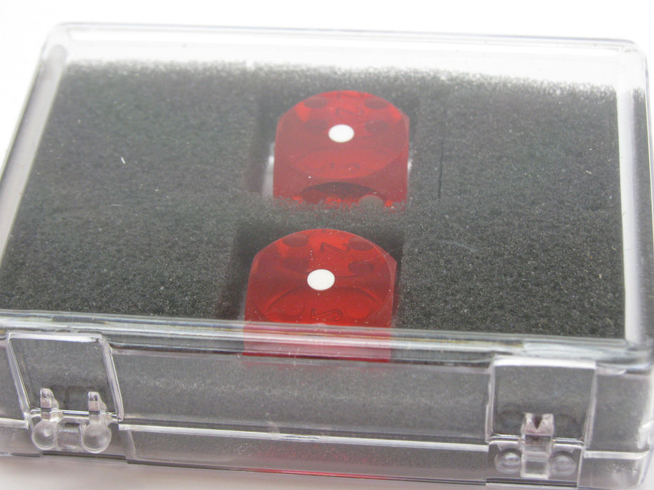 Transparent Precision Backgammon 5/8" Dice, 2 Die in Case - Red with White Pips