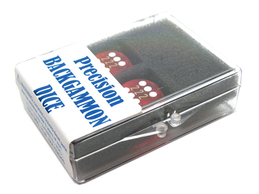 Transparent Precision Backgammon 5/8" Dice, 2 Die in Case - Red with White Pips