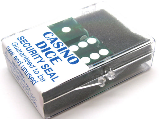 Transparent Precision Casino 3/4" Dice, 2 Pieces in Case - Green with White Pips