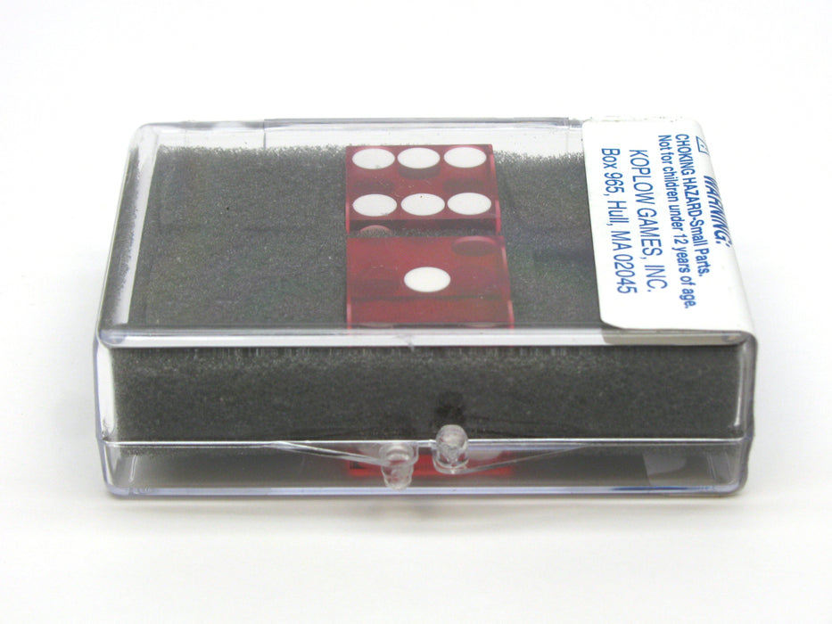 Transparent Precision Casino 3/4" Dice, 2 Pieces in Case - Red with White Pips