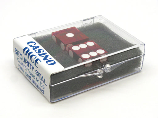 Transparent Precision Casino 3/4" Dice, 2 Pieces in Case - Red with White Pips