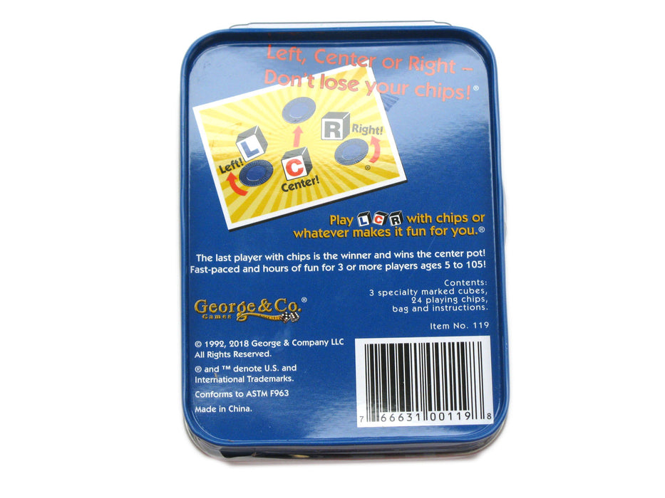 The Original LCR Left Center Right Dice Game In Blue Tin