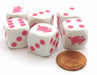 Set of 6 Pig 16mm D6 Round Edged Animal Dice - White with Pink Pips