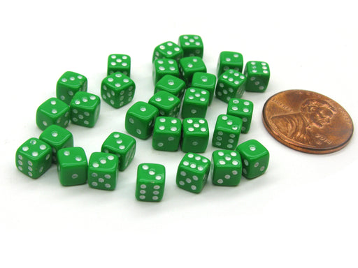30 Deluxe Rounded Corner Six Sided D6 5mm .197 Inch Small Tiny Dice - Green