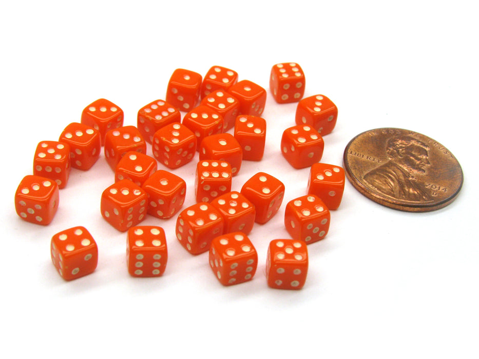 30 Deluxe Rounded Corner Six Sided D6 5mm .197 Inch Small Tiny Dice - Orange