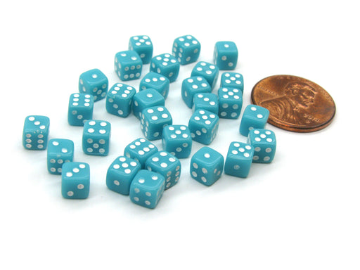 30 Deluxe Rounded Corner Six Sided D6 5mm .197 Inch Small Tiny Dice - Light Blue