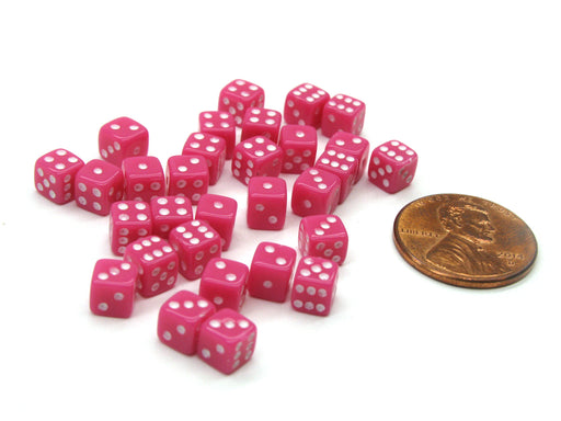 30 Deluxe Rounded Corner Six Sided D6 5mm .197 Inch Small Tiny Dice - Pink