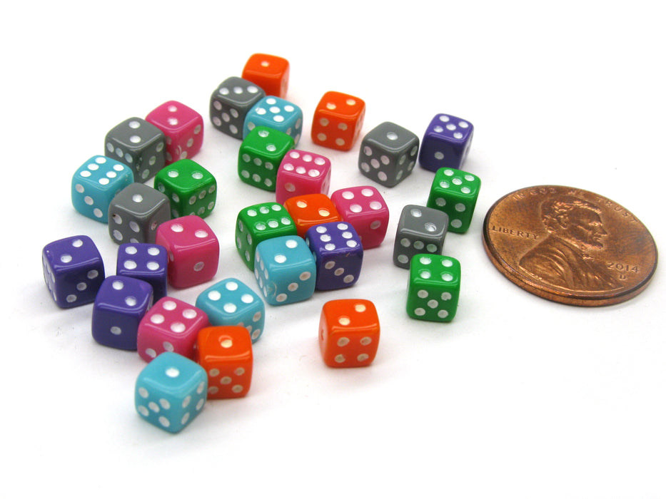 30 Deluxe Rounded Corner Six Sided D6 5mm .197 Inch Small Tiny Dice - 6 Assorted