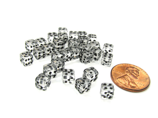 Set of 30 D6 5mm Transparent Rounded Corner Dice - Clear with Black Pips