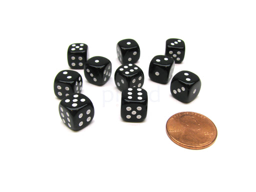 Pack of 10 Deluxe Round Edge Small 10mm Opaque D6 Dice - Black with White Pips