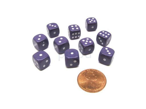 Pack of 10 Deluxe Round Edge Small 10mm Opaque D6 Dice - Purple