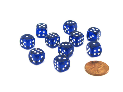 Pack of 10 Deluxe Round Edge Small 10mm Transparent D6 Dice - Blue