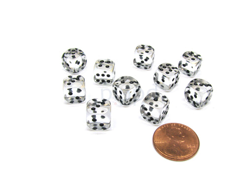 Pack of 10 Deluxe Round Edge Small 10mm Transparent D6 Dice - Clear