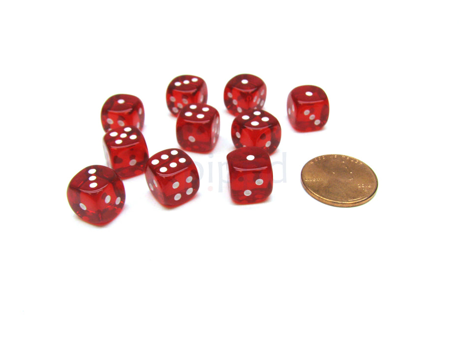 Pack of 10 Deluxe Round Edge Small 10mm Transparent D6 Dice - Red