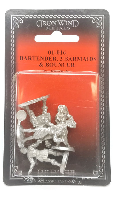 Ral Partha Bartender, Two Barmaids, and a Bouncer #01-016 Unpainted Metal Figure