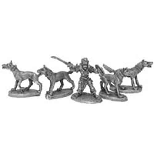 Ral Partha Four War Dogs and Master #01-028 Unpainted Fantasy Metal Figure