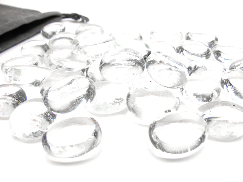 Glass Stones Board Game Pieces (approx 40 pieces) with Gray Velour Bag - Clear