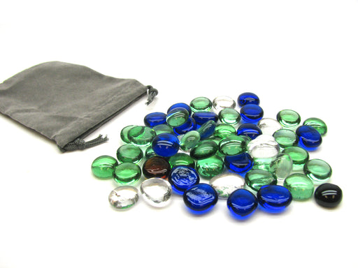 Mana Pack Glass Stones Game Pieces (~40 pieces) with Gray Bag - Assorted Colors