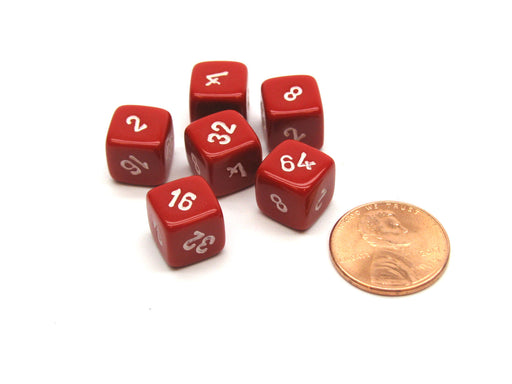 Pack of 6 Small 10mm Opaque Doubling Cube Dice - Red with White Numbers