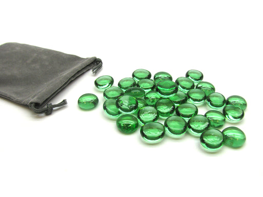 Glass Stones Board Game Pieces (~40 pieces) with Gray Velour Bag - Light Green