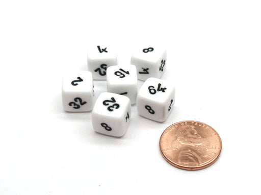 Pack of 6 Small 10mm Opaque Doubling Cube Dice - White with Black Numbers