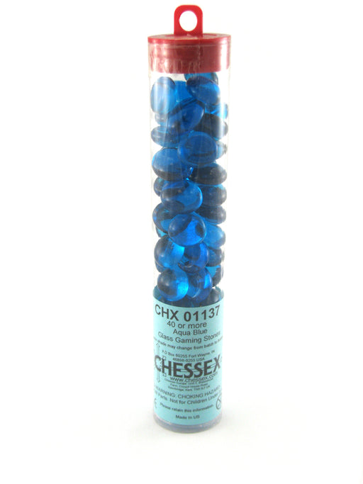Tube of 40 Glass Gaming Stones (12-15mm) - Azure Blue