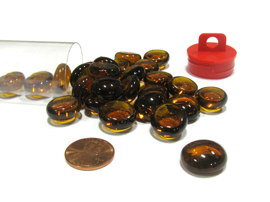 Tube of 20-25 Glass Gaming Stones Board Game Pieces - Root Beer (Brown)