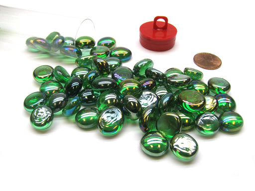 Tube of 40 Glass Gaming Stones (12-15mm) - Crystal Green Iridized
