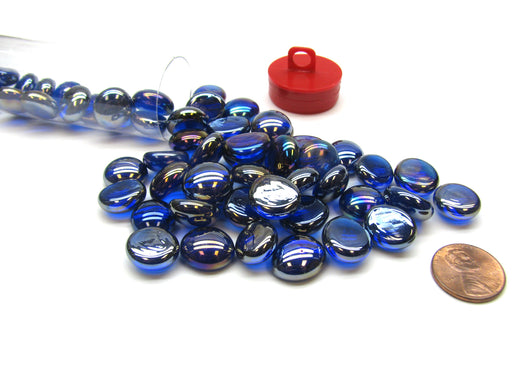 Tube of 40 Glass Gaming Stones (12-15mm) - Crystal Dark Blue Iridized