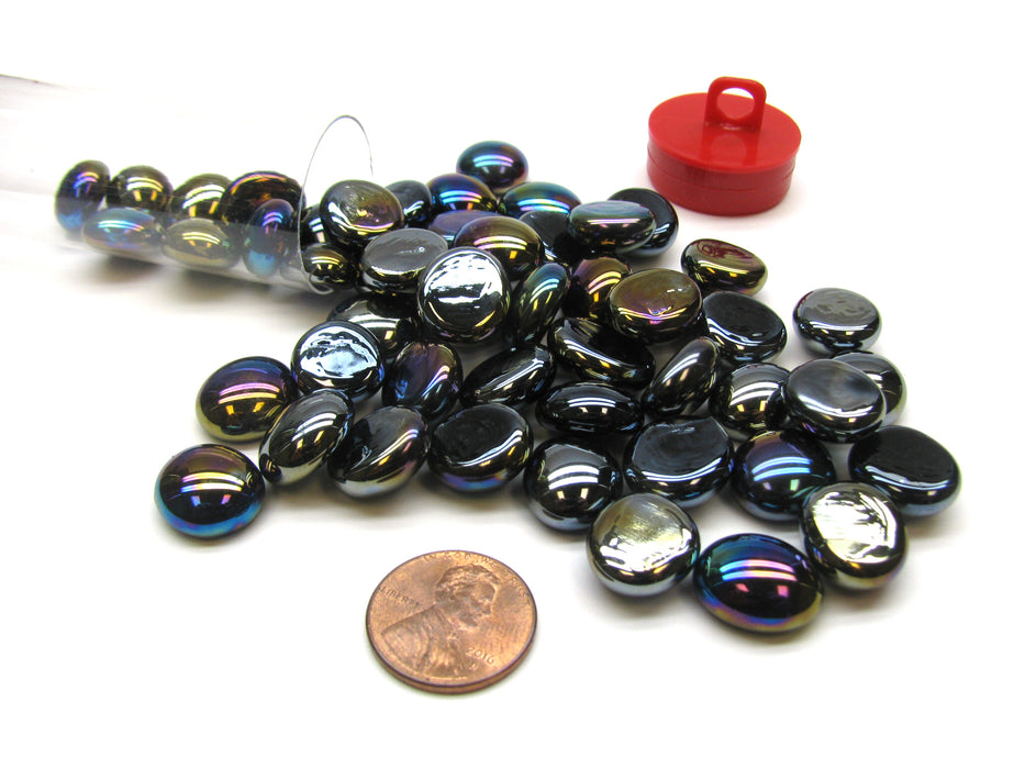 Tube of 40 Glass Gaming Stones (12-15mm) - Black Opal Iridized
