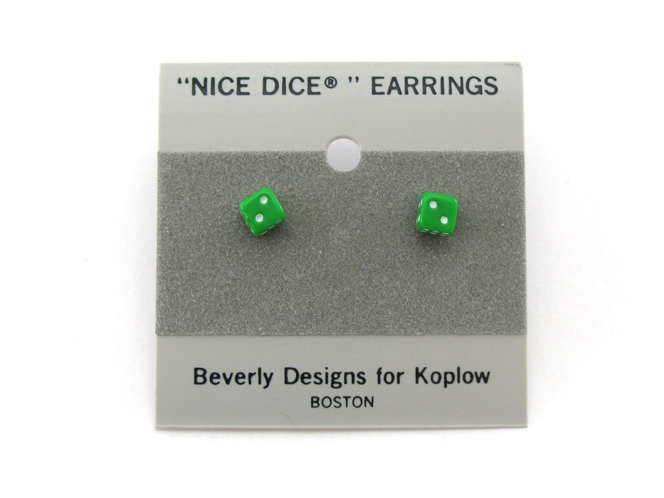 Tiny 5mm Post Stud Dice Earrings - Opaque Green with White Pips