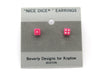 Tiny 5mm Post Stud Dice Earrings - Opaque Pink with White Pips