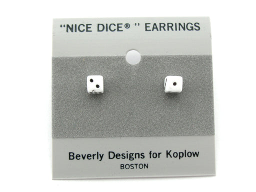 Tiny 5mm Post Stud Dice Earrings - Opaque White with Black Pips