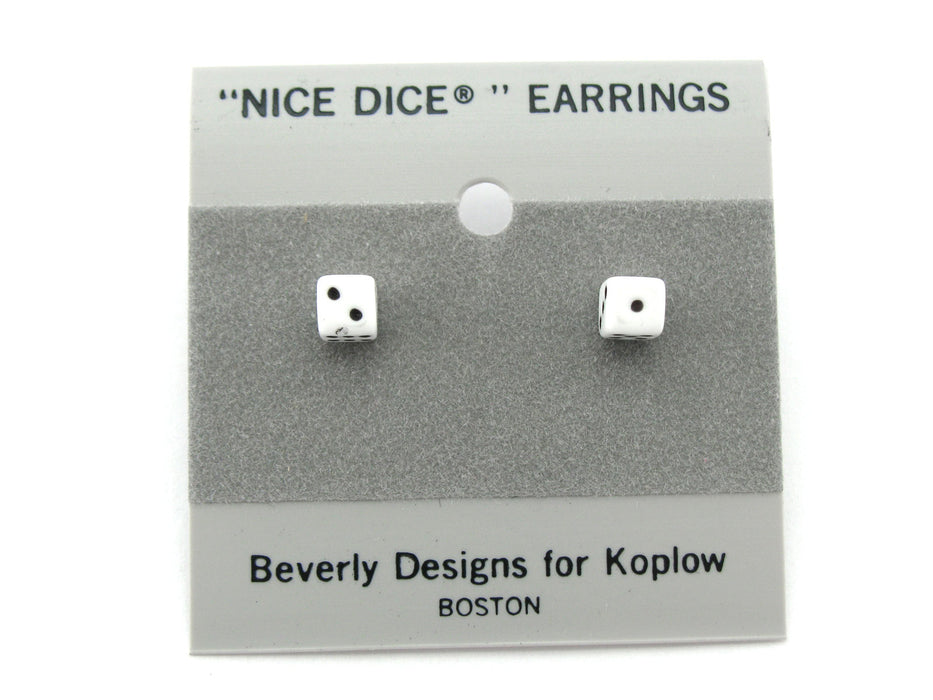 Tiny 5mm Post Stud Dice Earrings - Opaque White with Black Pips