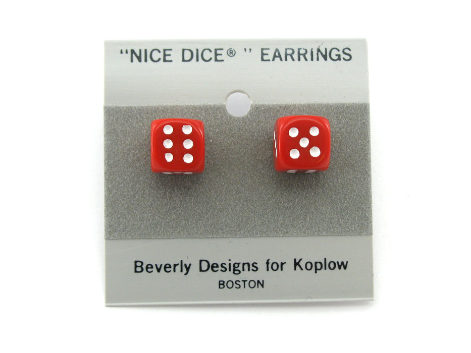10mm Post Stud Dice Earrings - Opaque Red with White Pips