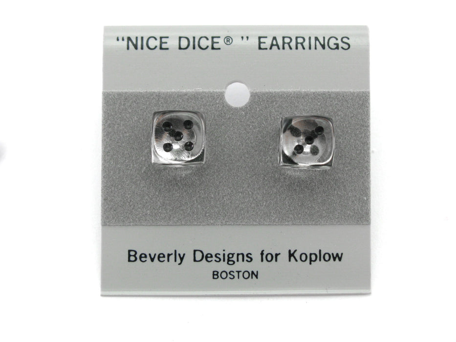 10mm Post Stud Dice Earrings - Transparent Clear with Black Pips